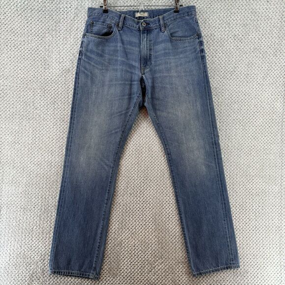 Uniqlo Jeans Men 35 (34X31) Blue Light Wash Mid Rise Straight Leg 100% Cotton - Picture 1 of 14